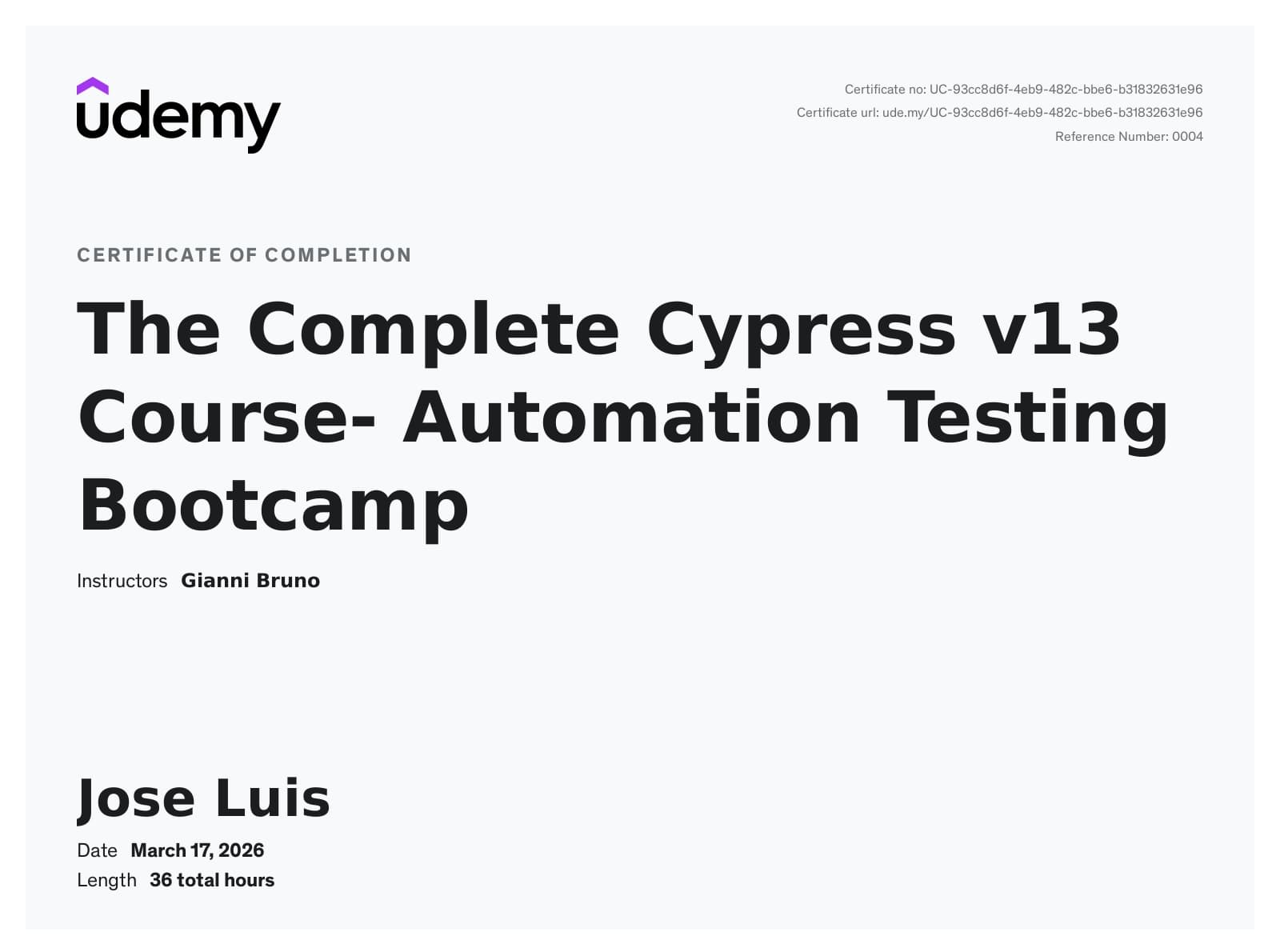 Certificate: Cypress