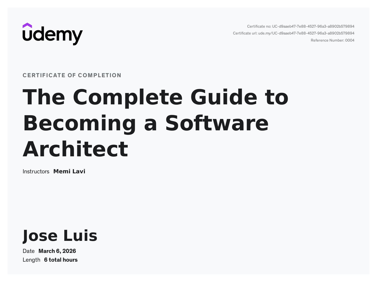 Certificate: The Complete Guide to Becoming a Software Architect